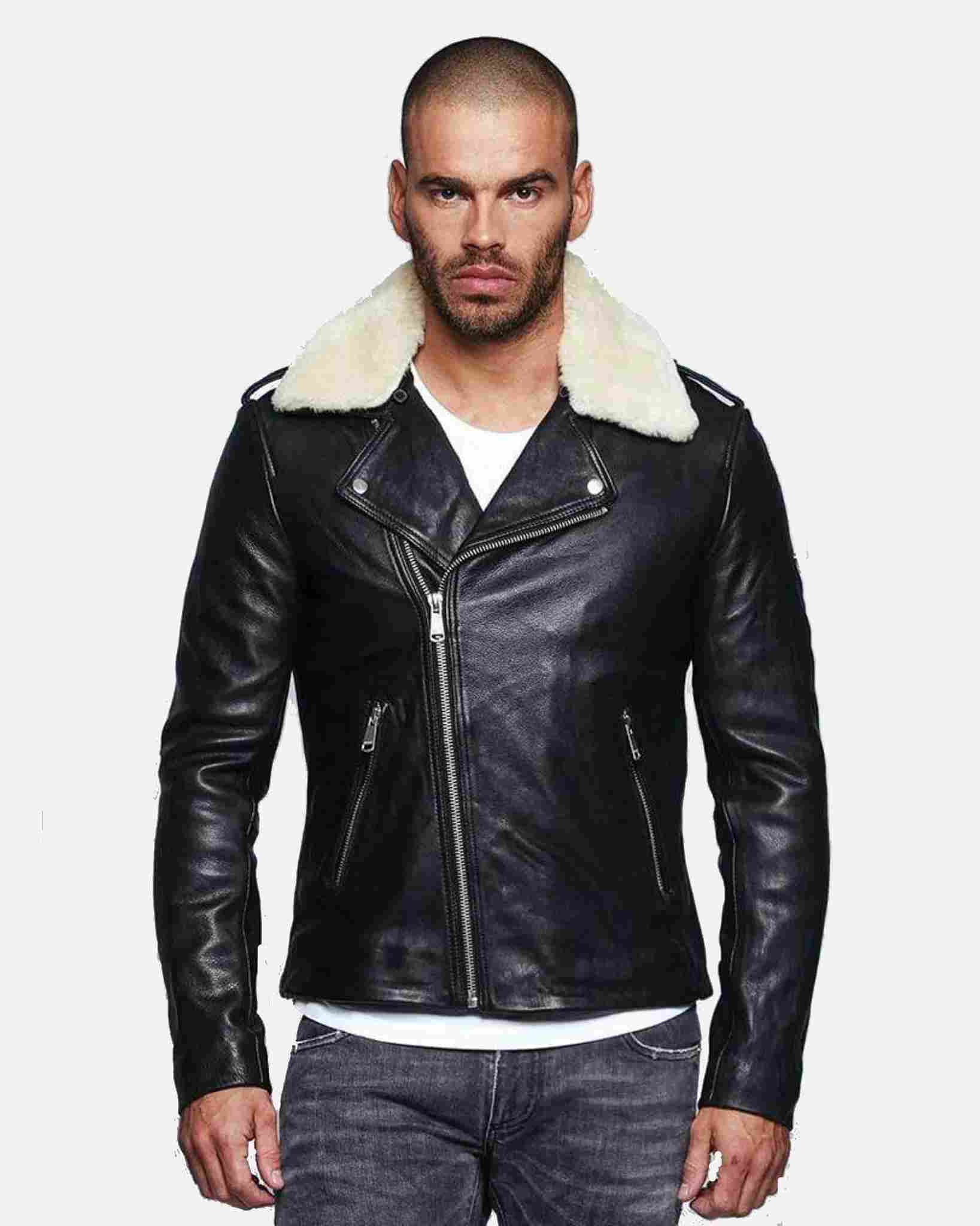 mens-black-fur-collared-biker-leather-jacket-100-genuine-lambskin (2)